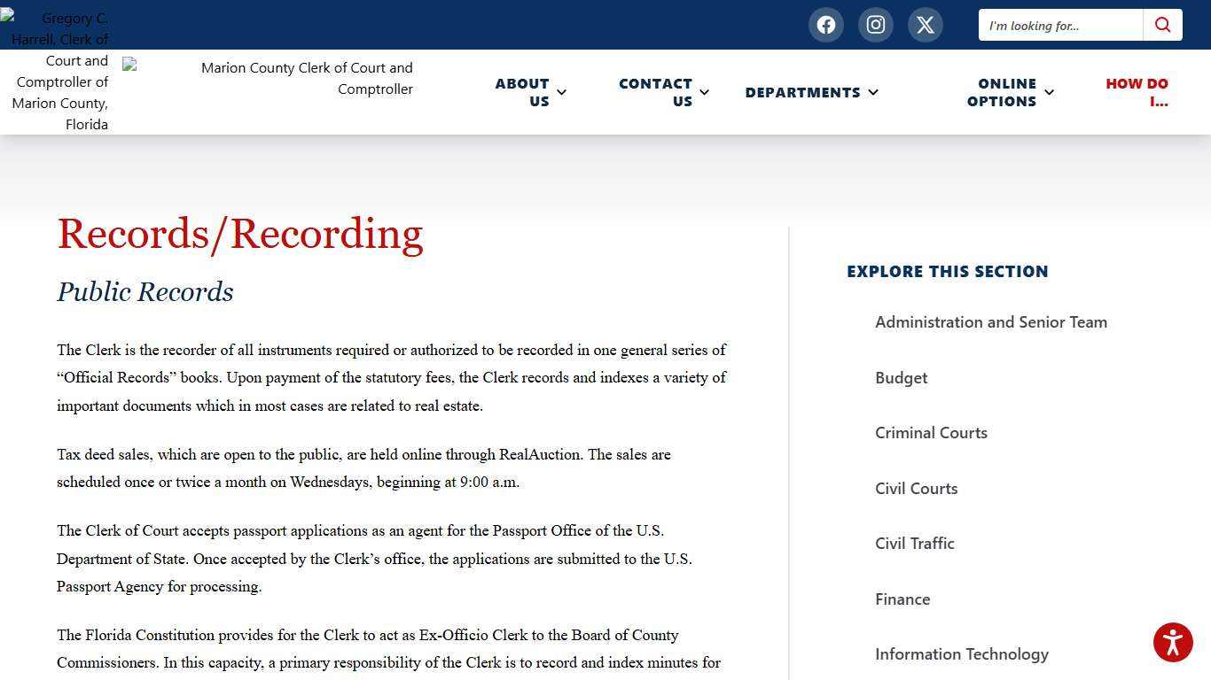 Records/Recording Marion County Clerk of Court and Comptroller